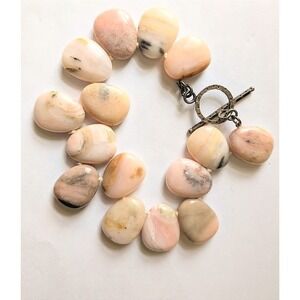 Pink Opal Tumbled Stone Chunky Bracelet Boho Artisan Statement Toggle Natural